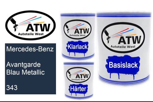 Mercedes-Benz, Avantgarde Blau Metallic, 343: 1L Lackdose + 1L Klarlack + 500ml Härter - Set, von ATW Autoteile West.